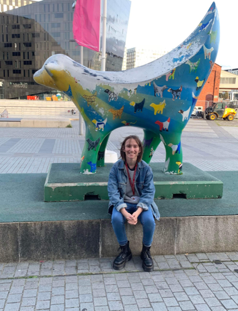 Melanie Kennedy-Diver sitting in Liverpool city centre